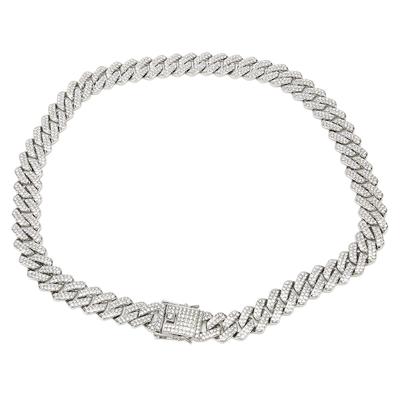 19.7in Necklace Rhombus Full Rhinestones Cool Double Layered Chain Necklace for Men Women Silver