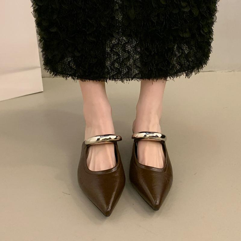 Fashion 2025  Women Fashion Metal Ladies Wedges Slippers Shoes Female Slides Pointed Toe Low Heel Mules Footwear Wedges Slippers Shoes