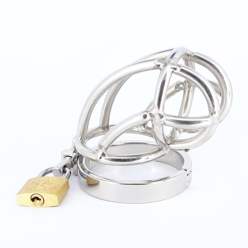 Stainless Steel Male Breathable Cage Ring Lock Chastity Cage with Padlock Belt