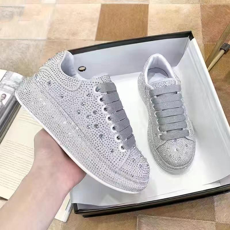 Luxury Rhinestone Womens Leather Casual Shoes Spring Autumn Originality Flash Woman Sneakers Fashion Non Slip Female Board Shoes