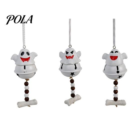 Retro Wooden Bead Decor Halloween Ghost Bell Hanging Decor, Cute Resin Door Ornament with Star Base, Funny Decorations Spooky Festive Hanger for Home