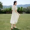 Xiangying Women's Puff Sleeve Square Neck Linen Blend Dress