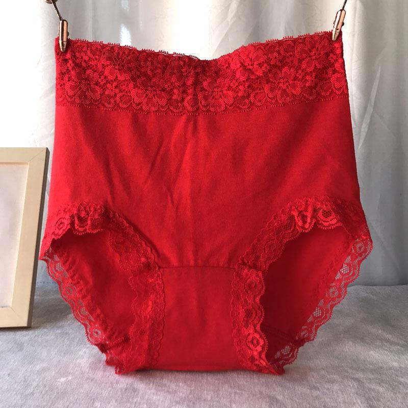 Women's Plus Size High-Waist Breathable Cotton Lace-Trim Tummy Control Panties