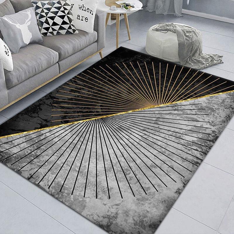 Living Room Geometric Carpet Floor Mat Modern Black Fashion Lines Living Room Carpet