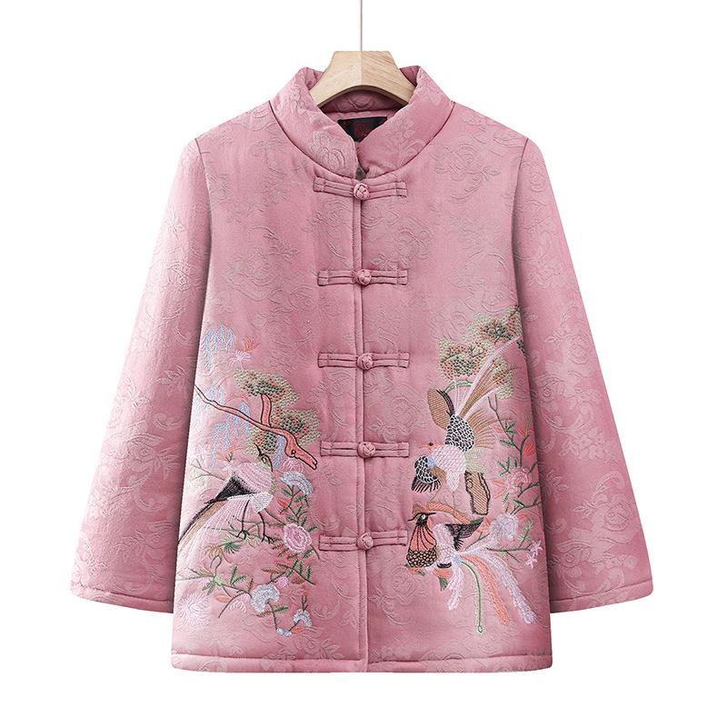 

Warm Cotton Padded Jacket: Festive Tang Suit for Elderly Women - Perfect for Winter and Formal Occasions. 5XL рожевий