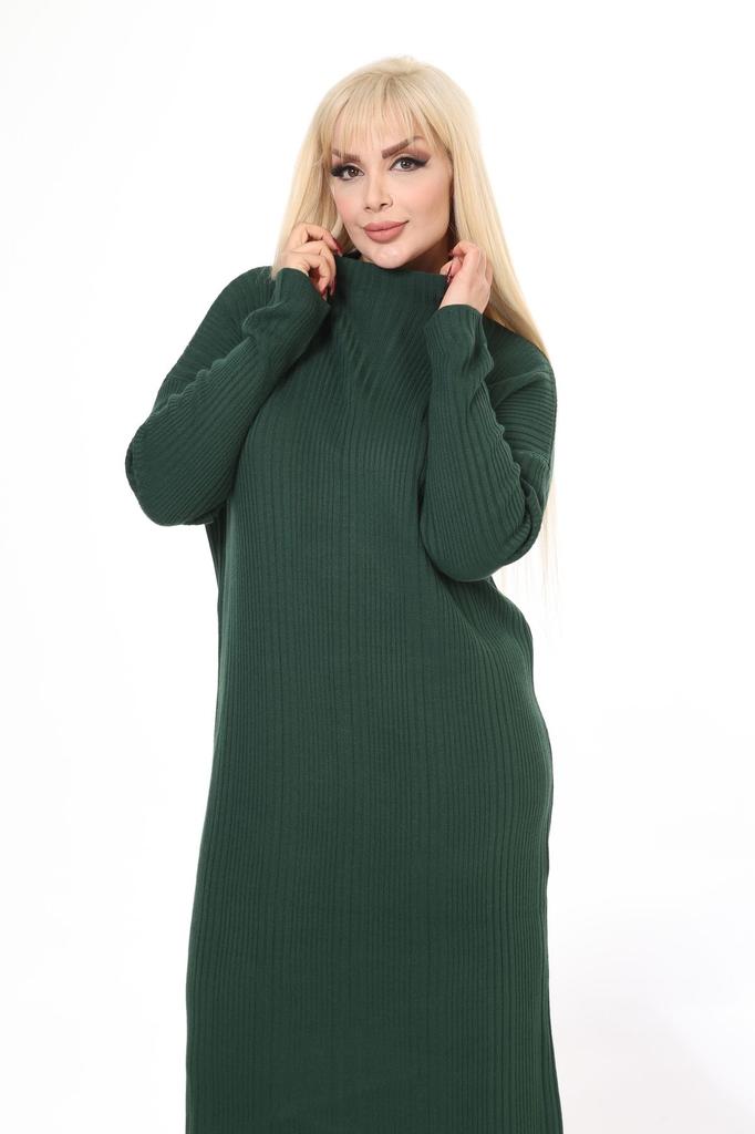 Women's Big Size Dress Green Half Turtleneck Knitted Knitted Dress