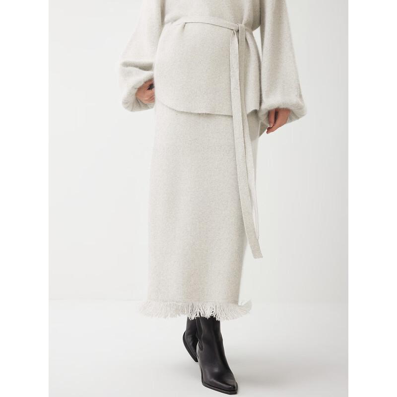 ELLE Fringe Design Wool Blend Straight Skirt