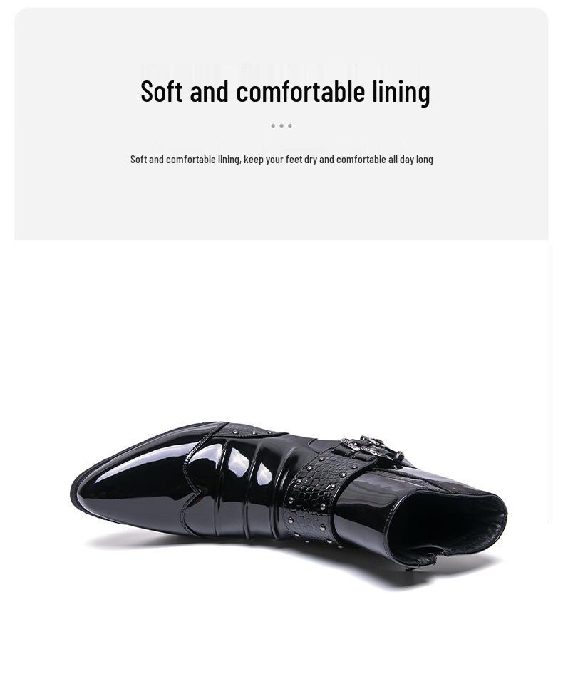 Men's Autumn Shiny Pointed Toe High-Top Chelsea Leather Boots - British Style, Formal or Casual.