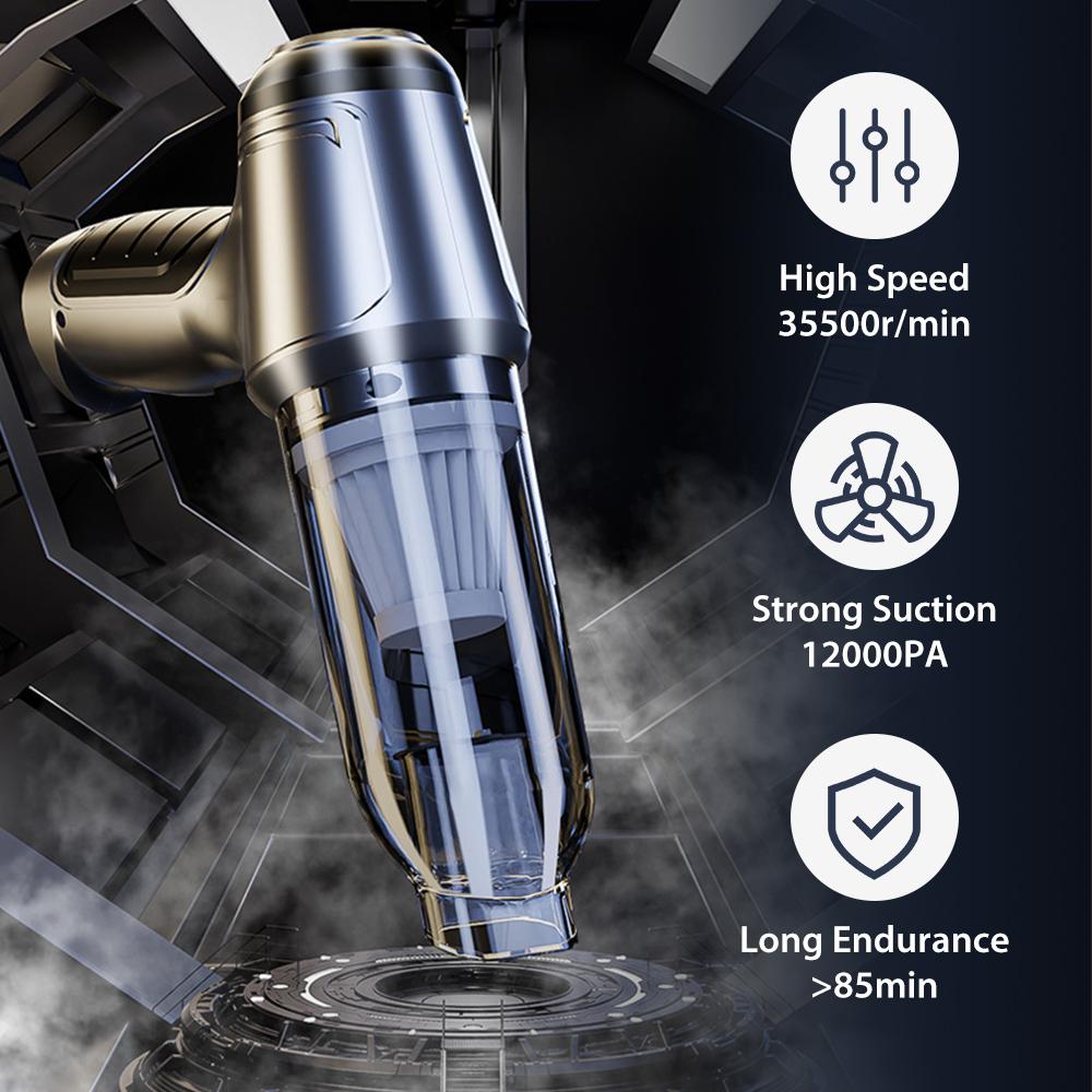 Tragbarer, leistungsstarker Autostaubsauger mit 12000 Pa, starker Saugkraft, 120 W, kabelloser Handstaubsauger für die Staubreinigung im Haushalt im Auto