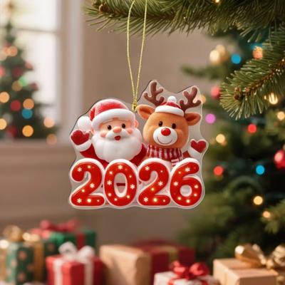 Yousheng Christmas Ornament Snowman Santa Claus Deer Design Car Rear View Pendant 2D Acrylic Hanging Decoration Xmas Party Accessory