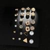 European and American Metal Earrings Set, 12 Pairs of Square Zircon Earrings, Heart-set Diamond Earrings