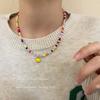 Colorful Beaded Smiley Face Clavicle Chain Necklace For Women