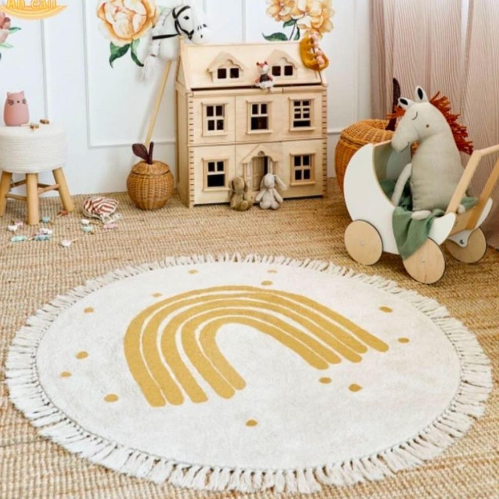 Baby Play Mat Nursery Carpet Bedroom Round Rug Cute Bedside Rugs Tassel Carpets Children Room Decor Floor Mats