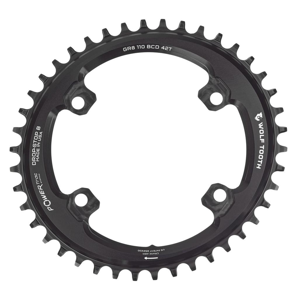 Wolf Tooth 110 BCD Aero Chainrings for GRX ST Oval 46T 4-Bolt Cranks, Drop-Stop (1 Chainring)