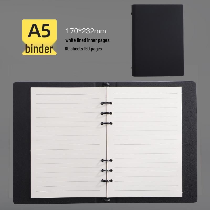 

Минималистичный черный блокнот формата А5 из ПУ кожи на кольцах с внутренними страницами из черной картонной бумаги