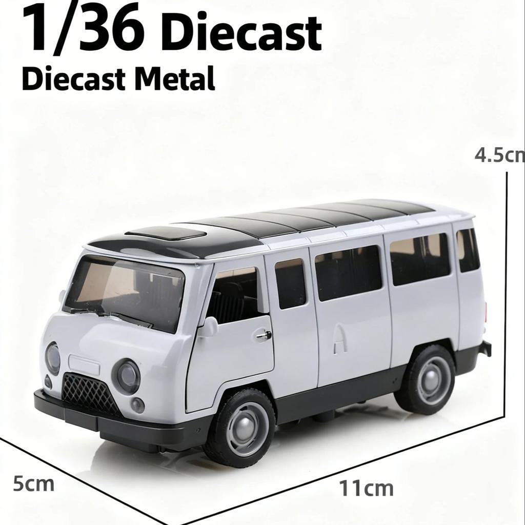 (Bagged) 1/36 scale replica UAZ-452 three-door vintage pullback van, die-cast metal, boy's toy, self-developed simulation.