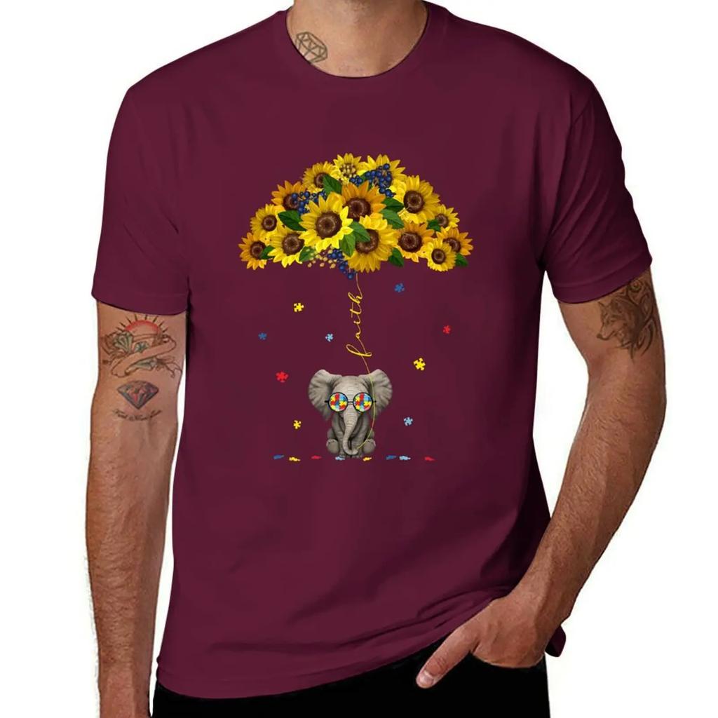 Best Umbrella Sunflower Elephant Autism Support Shirt Faith Awareness Month T Shirt T-Shirt customs anime mens funny t shirts