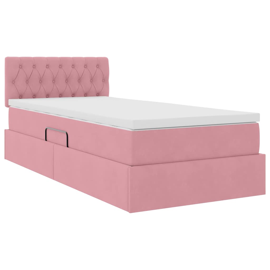 vidaXL Storage Bed with Mattress Pink 90 x 190 cm Velvet