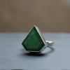 Trillion Shape Green Emerald Statement Ring, 925 Sterling Silver Jewelry, Minimalist Boho Ring
