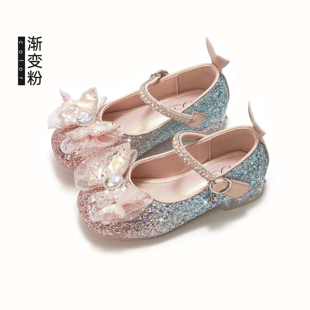Girls Princess Shoes Little Girls Small High Heels Leather Shoes Bow Soft Bottom fashion Performance Shoes Spring and Autumn Crystal Shoes