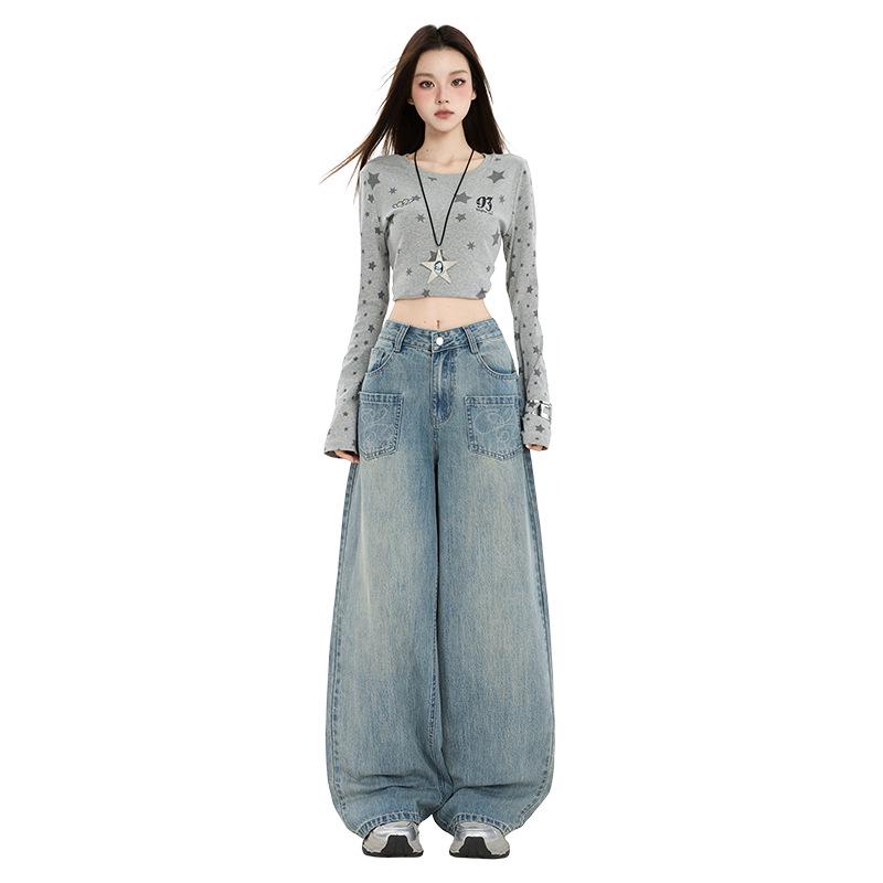 Amerikanische Retro-Stickerei Damen Wide-Leg Jeans - Herbst 2025 Kollektion