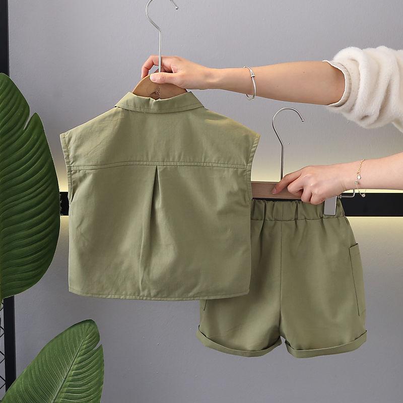 Chlapecký letní oblek košile dvoudílný set letní s krátkým rukávem dětské oblečení