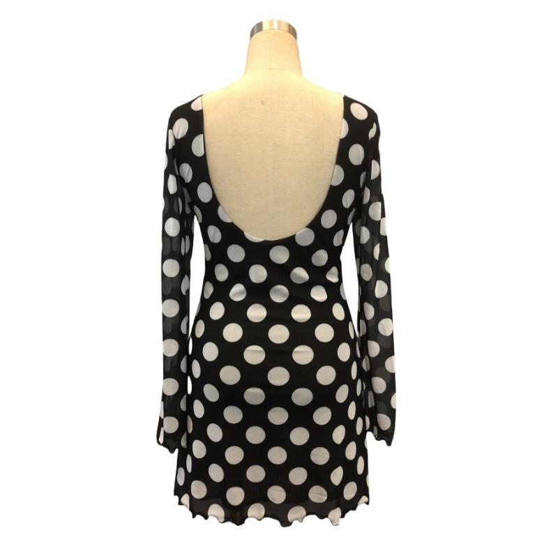 Women's Spring/summer Sexy Polka Dot Backless Mesh Mini Dress with Flared Sleeves