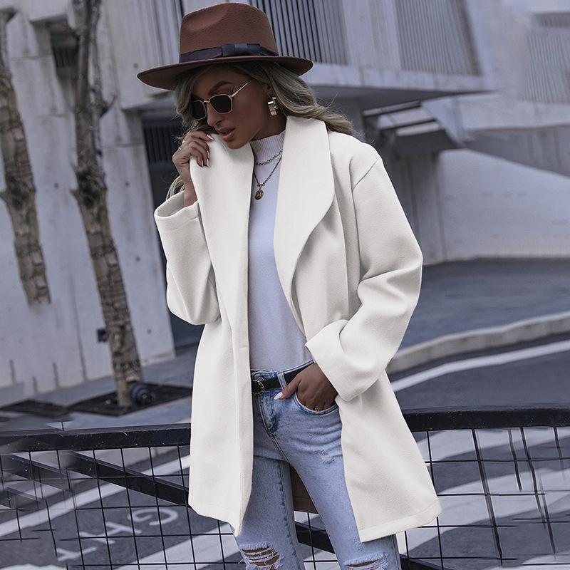 

Женское осенне-зимнее пальто, модное длинное шерстяное пальто с лацканами XXXL белый