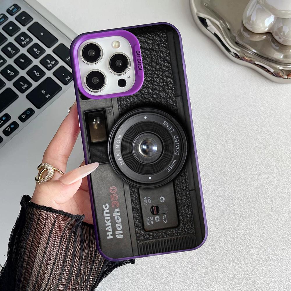 Style Camera Vintage Phone Case Matte Colored Silver For Iphone 17 16 15 14 Pro Air 13 12 Plus 11 7 8 Max Luxury Cover