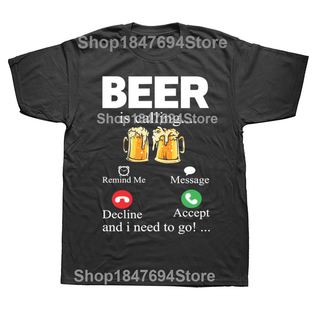 Beer Is Calling and I Must Go Printed Mens TShirt Drinking Oversized Funny Graphic Tees for Men Summer Sarcastic Humor Tops