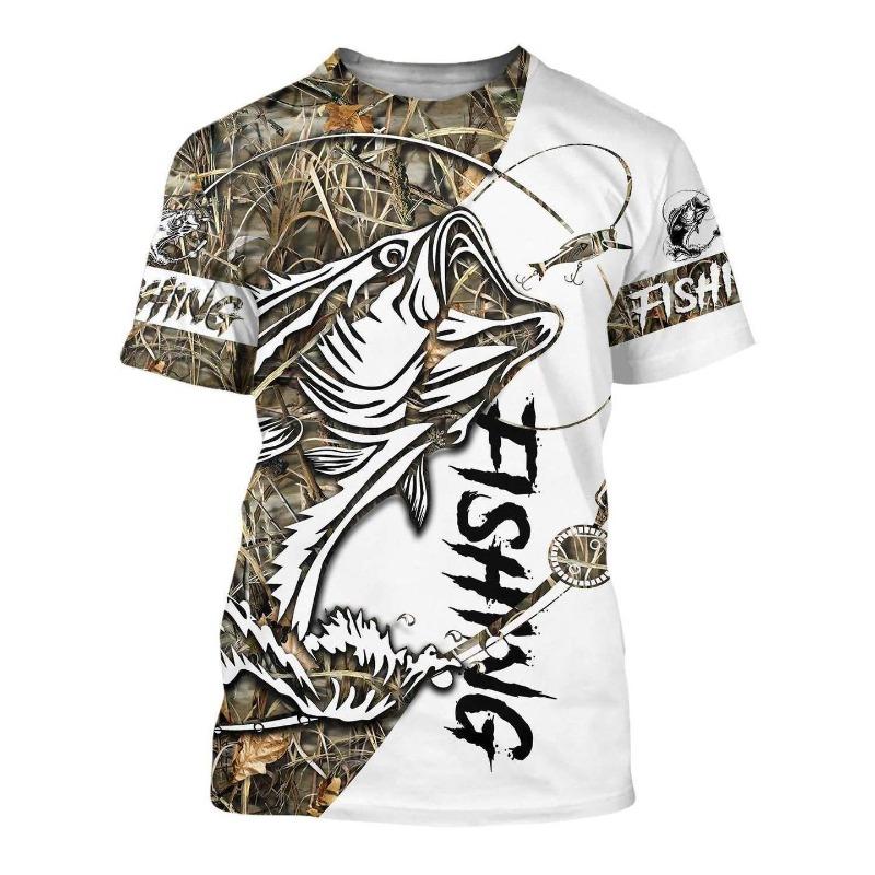 Men's 3D Printed Street Fashion T-Shirt Fishing Short Sleeve O-Neck Pullover Casual Top