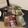 Vintage Plaid Scarf for Girls Winter Thick Warm Long Shawl Dual-use Student Scarf