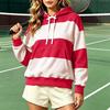 Women's Fashion Long Sleeve Striped Casual Hooded Pullover Sweatshirt