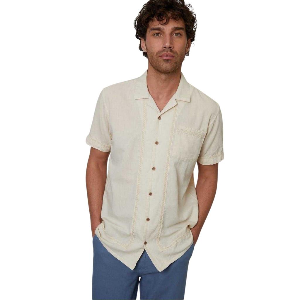 Threadbare Mens Crochet Trim Short-Sleeved Shirt