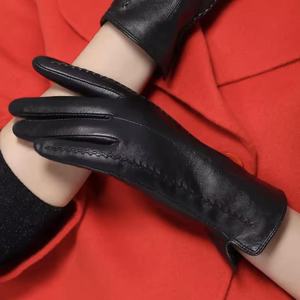 Damen PU-Lederhandschuhe im neuen Stil mit Kaninchenfellbommel - Warmes Samtfutter für Winterfahrten und Outdoor-Radfahren