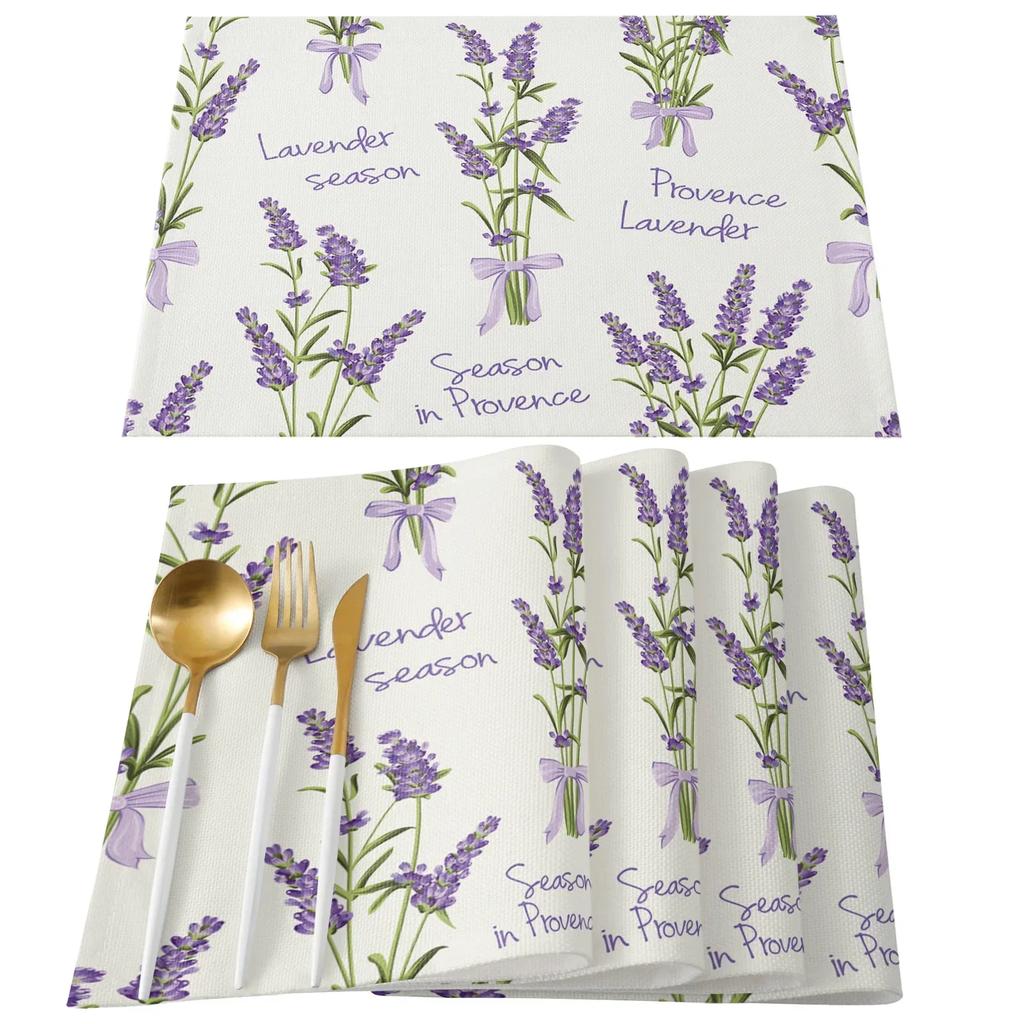 1PC Table Mats Purple Lavender Printed Linen   Kitchen Accessories Home Party Decorative Placemats