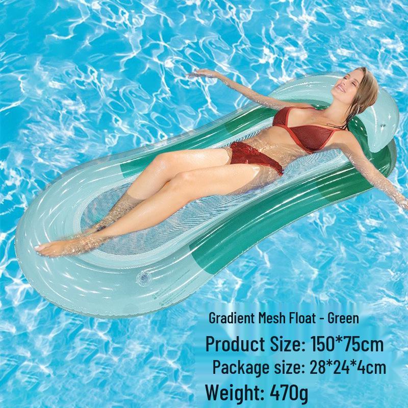 Portable Foldable PVC Striped Water Lounge Chair with Hanging Net - Single Inflatable Floating Bed
