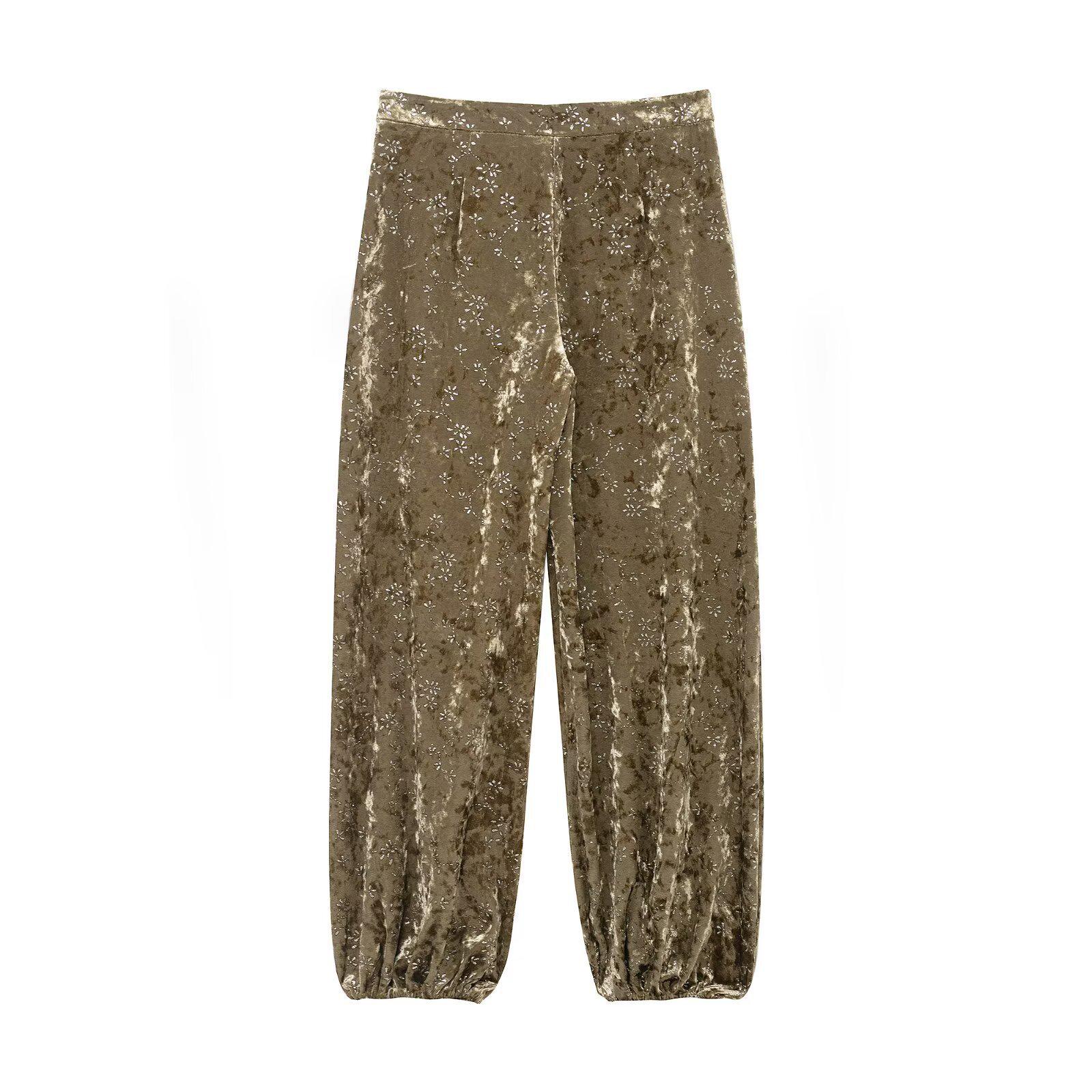 

Women s Metallic Thread Velvet Suit: Belted Jacket + Trousers Set Large