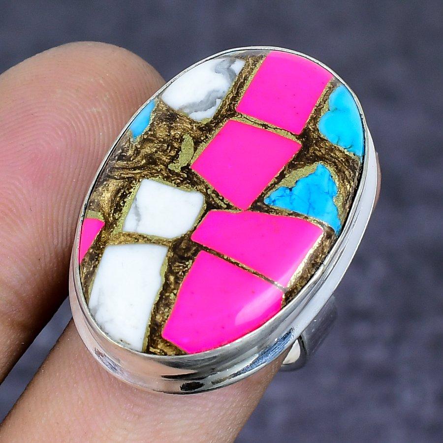 Natural Cotton Candy Turquoise 925 Sterling Silver Jewelry Ring Size 8 ETC-13817