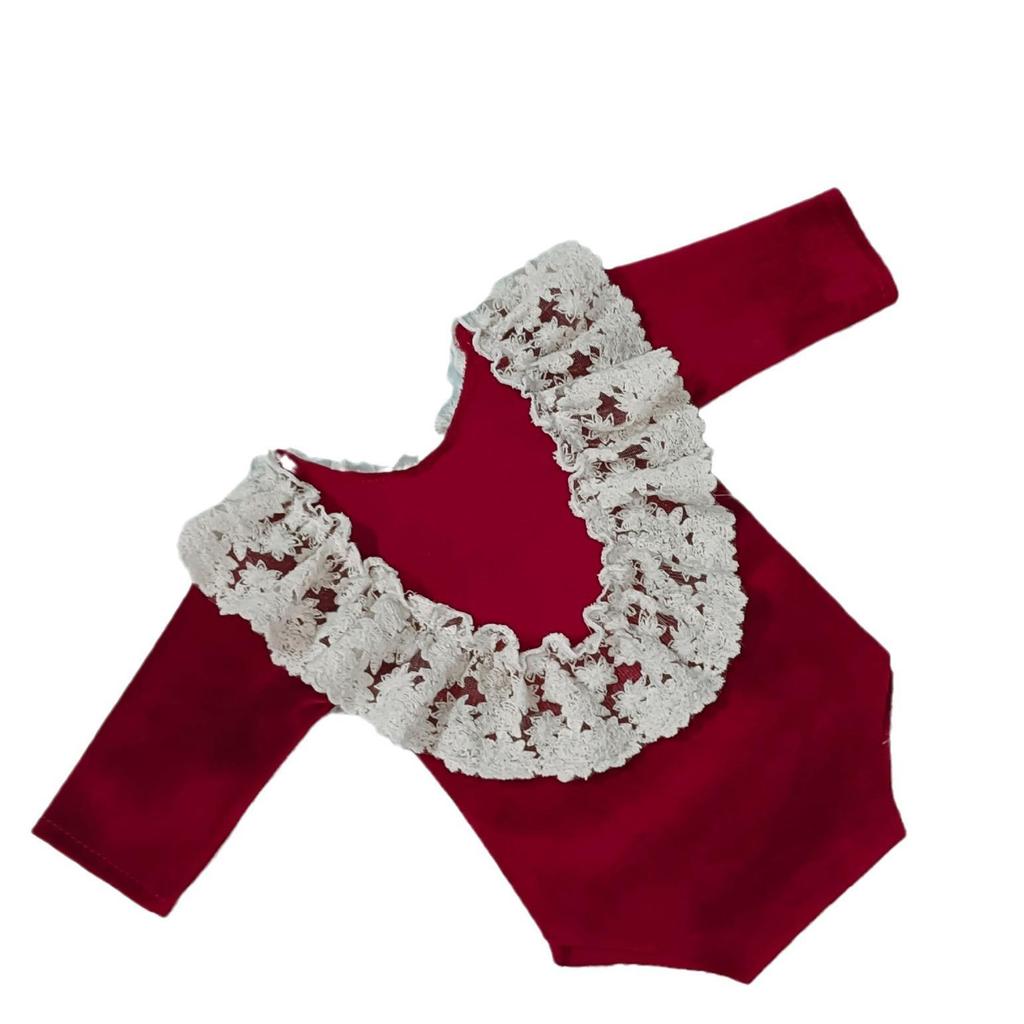 Baby Christmas Red Velvet Headband & Footless Romper Set for Photography