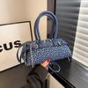Ins Internet Celebrity Same Denim Bag 2025 New Korean Version Fashion Rivet Personalized Portable Messenger Pillow Bag