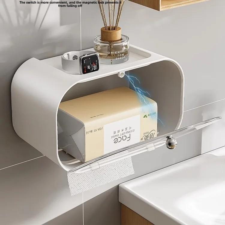 Bathroom Tissue Box No Punching Toilet Paper Holder Wall Mounted Roll Paper Drawer Waterproof Ins Style Home Goods
