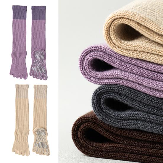 Five Toe Yoga Socks Women Breathable Cotton Knee High Socks Non Slip Sports Socks with Grips for Fitness Dancing Pilates Exercise