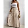 Damen Freizeit Locker Kordelzug Mittlere Taille Einfarbig Weites Bein Lange Hosen