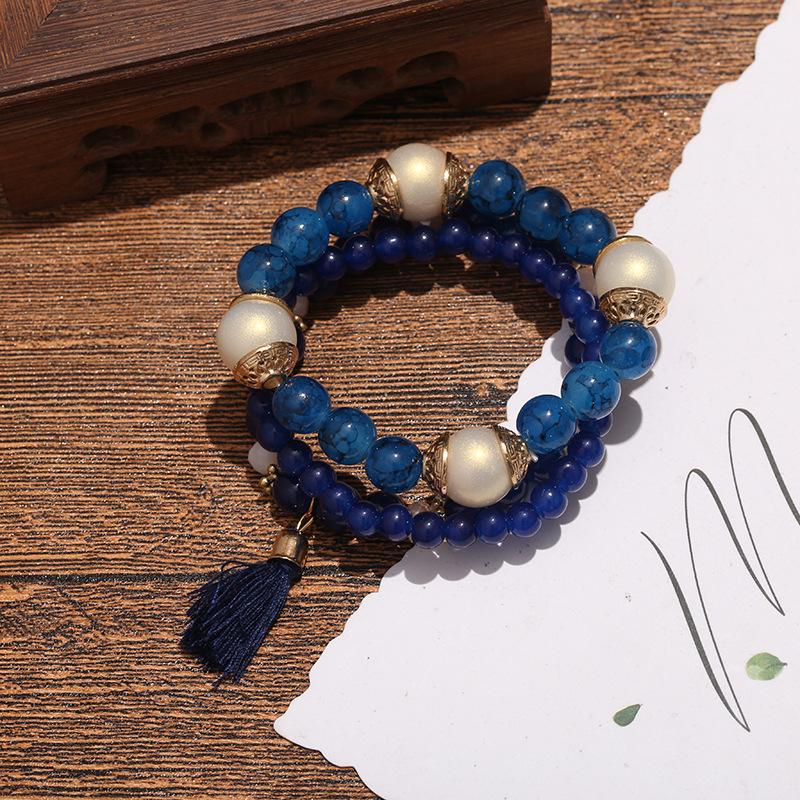 Bracelet Perlé Multicouche, Bracelet Polyvalent Personnalisé à Pompon en Résine, Bijoux Bohémiens Génération