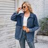 Women Spliced Denim Jacket Lapel Long Sleeve Jean Coat Casual Outerwear