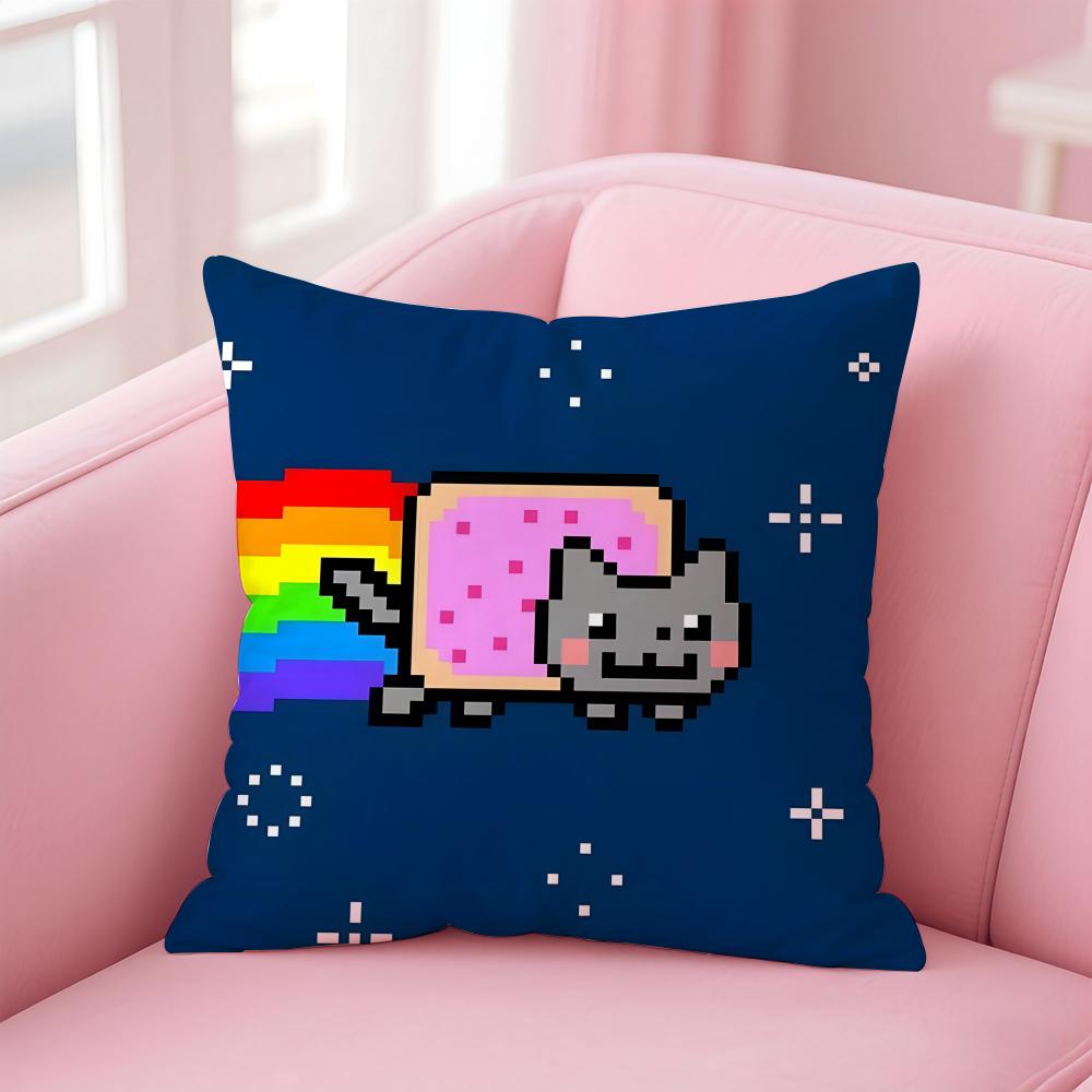 Nyan Cat Cushion Cover Home & Car Multi-Scene Pillow Cover - Reversible, Soft & Durable for Daily Use