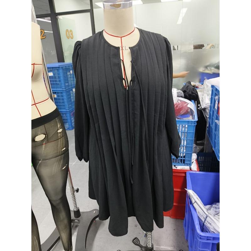 Loose Plus Size Solid V Neck Long Sleeve Casual Dress