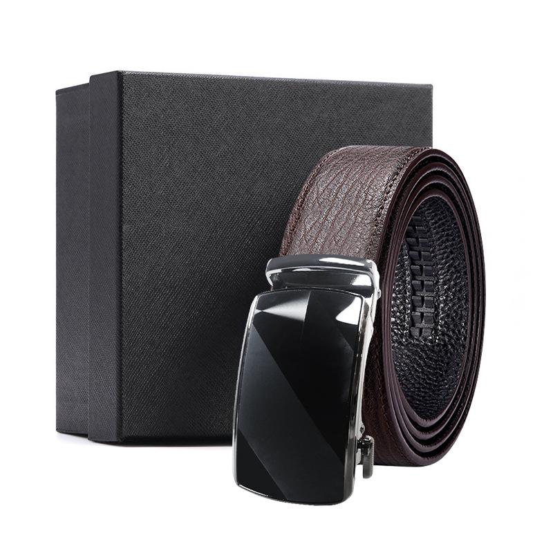 Business brauner Wasserwellen-Gürtel Geschenkbox erste Schicht Rindsleder Legierungs-Schnallenkopf Geschenk High-End Automatik-Schnallen-Set