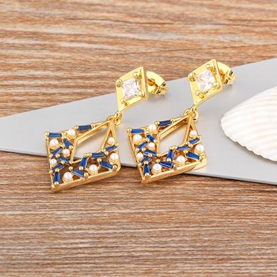 Nidin Japan and Korea New Fashion Long Drop Earrings Inlaid Zircon Pearl Shiny Temperament Ear Jewelry Anniversary Party Gifts